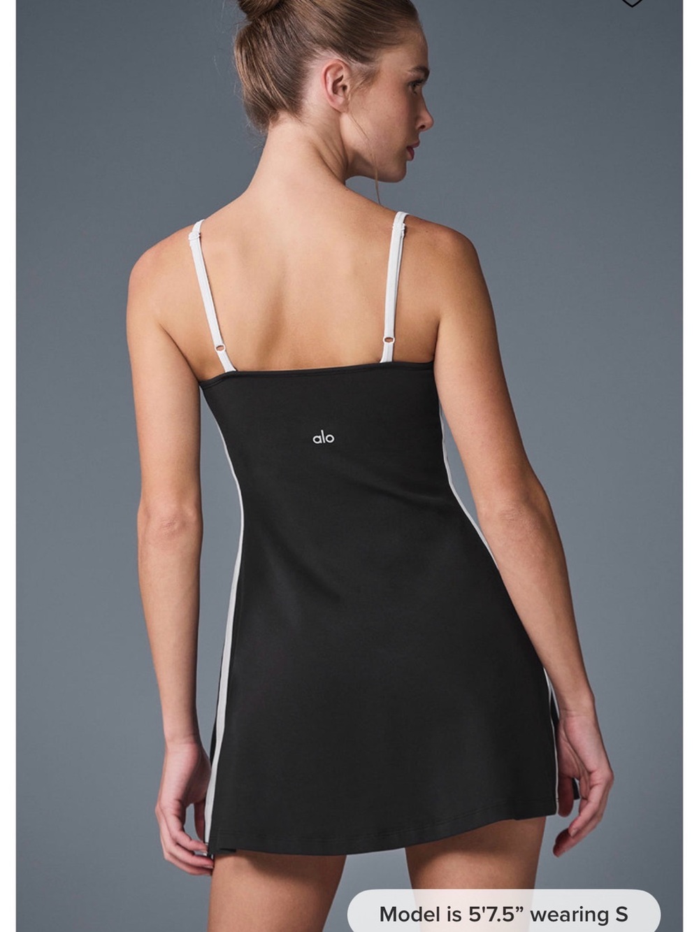 ALO Yoga Airbrush Streamlined Dress Black with White Trim - Picture 2 of 6